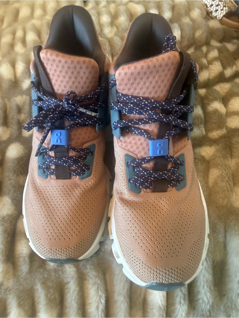 On Running Tan and Navy Women's Athletic Sneakers